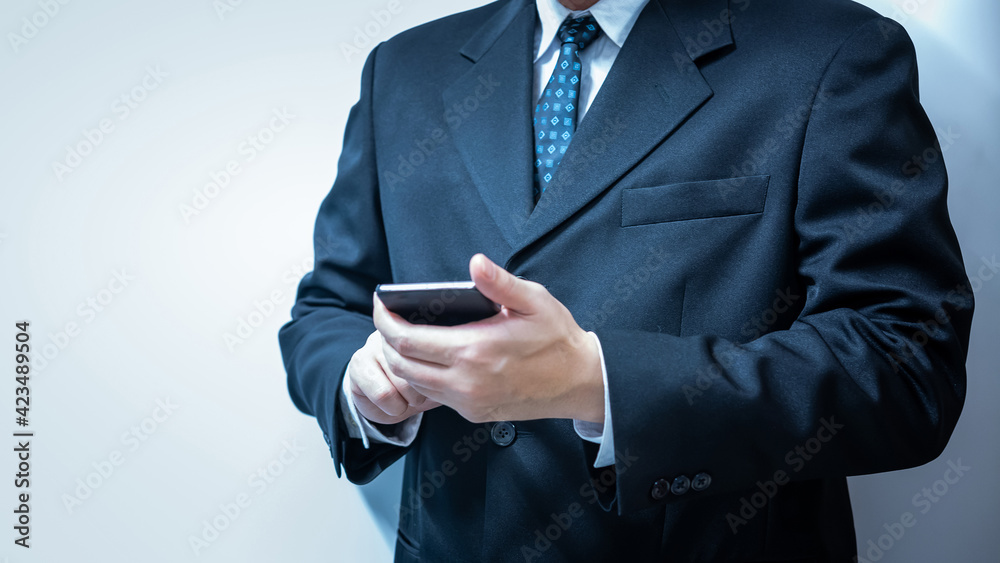 Young business man and digital number of stock market background to represent successful in investment marketing. Find out the best solution in business and financial as concept.