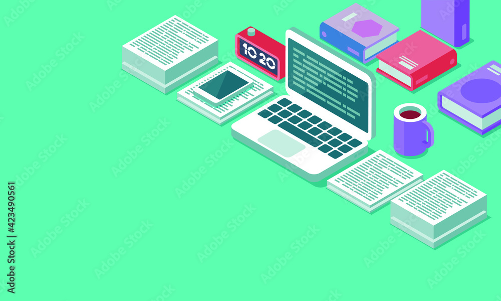 Contemporary writer desktop with laptop and text editor Contemporary writer desktop with laptop and text editor