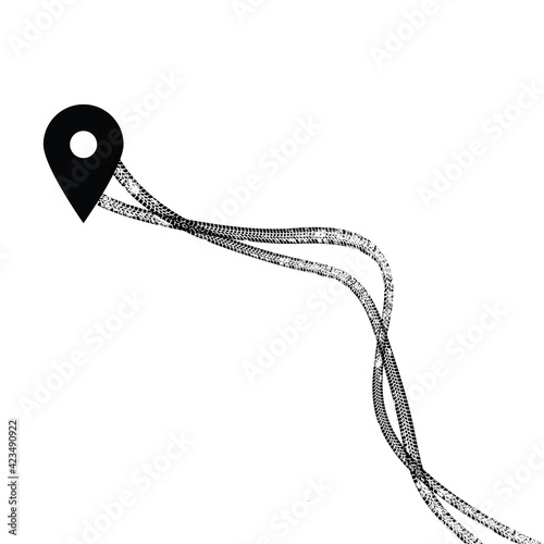 Vector Print Textured Tire Track with pin . Design Element . Car tread silhouette . Mud splash grunge texture. Tyre track banner .