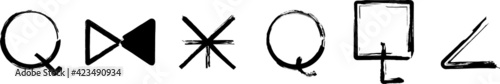 Set of the Astrological symbols: Quindeciles, Noviles, Septiles, Quintiles, Sesqui Quadrates, Semi-Squares. Black ink handwriting. Vector	
