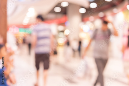 Abstract defocused or blurred background of the shopping mall with nice department store interior. which including of people and shop store.