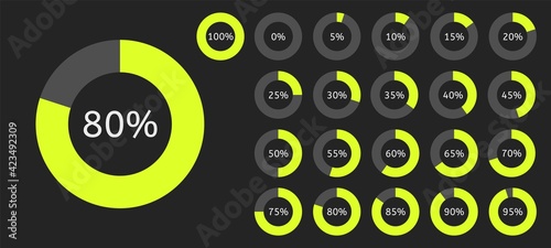 Circle pie chart. Infographic percent circular diagram. Vector illustration 0 to 100 ready-to-use.