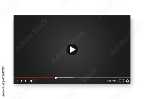 Video player. Realistic vector screen movie window template