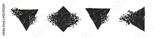 Shape shattered and explodes flat style design vector illustration set isolated on white background.