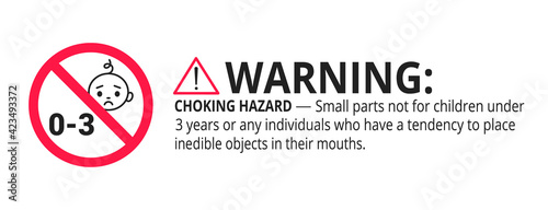 Choking warning hazard forbidden sign sticker not suitable for children under 3 years