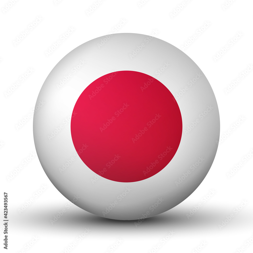 Glass light ball with flag of Japan. Round sphere, template icon. Japanese national symbol. Glossy realistic ball, 3D abstract vector illustration highlighted on a white background. Big bubble Glass light ball with flag of Japan. Round sphere, template icon. Japanese national symbol. Glossy realistic ball, 3D abstract vector illustration highlighted on a white background. Big bubble
