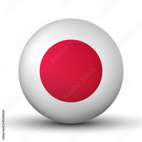 Glass light ball with flag of Japan. Round sphere, template icon. Japanese national symbol. Glossy realistic ball, 3D abstract vector illustration highlighted on a white background. Big bubble