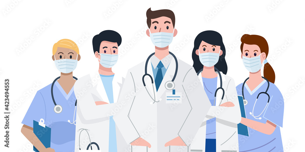 Frontline heroes, Illustration of doctors and nurses characters wearing ...