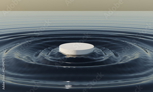 White podium on water. Cosmetic product display stage 3d rendering.