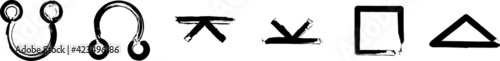 Set of the Astrological symbols: South Node, North Node, Inconjunctions, Semi-Sextiles, Squares, Trines. Black ink handwriting. Vector	
