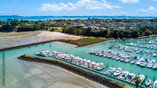 Aerial view on a marina on a sunny day. Auckland, New Zealand.