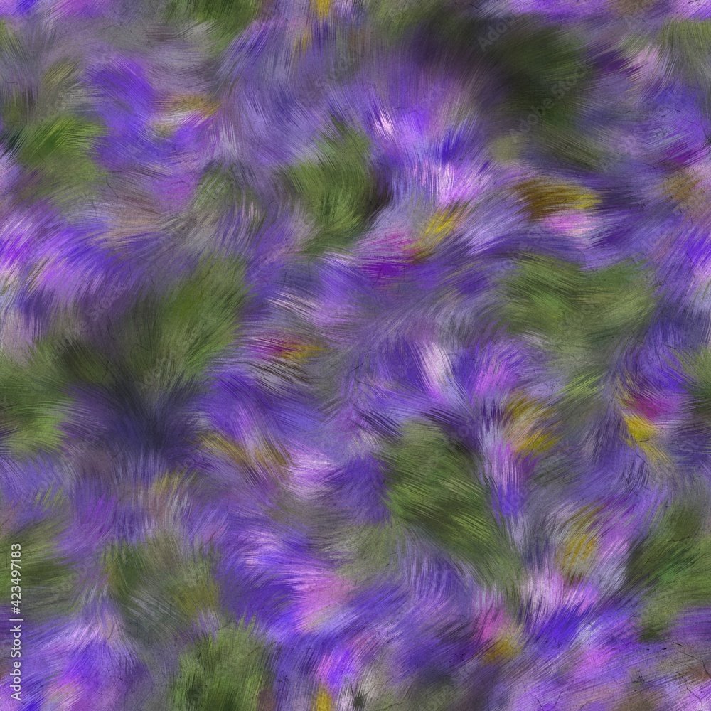 Seamless faux digital painted floral pattern print. High quality illustration. Procedural painting with realistic brush strokes in impressionistic style. Abstract art for surface design and print.