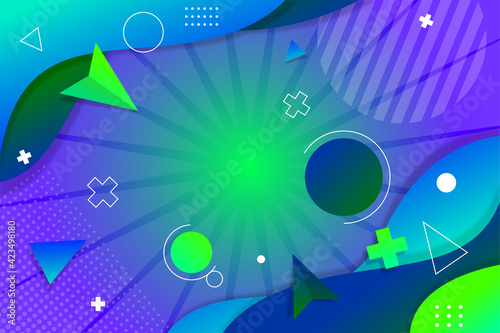 Neo Memphis  colorful background in the style of a steam wave with geometric shapes and objects - crosses  zigzags  triangles  circles  etc.
