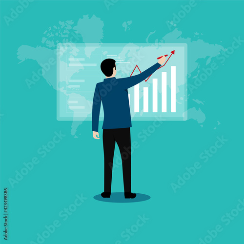 Businessman stand looking at the screen