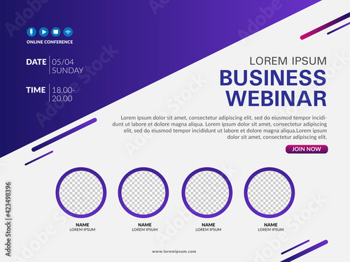 Live webinar invite template. Banner live webinar promotion for social media.