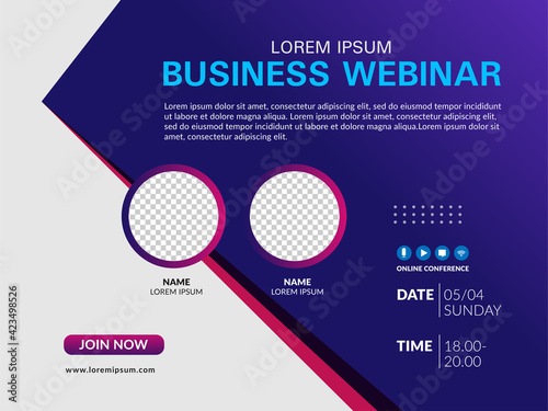 Live webinar invite template. Banner live webinar promotion for social media.
