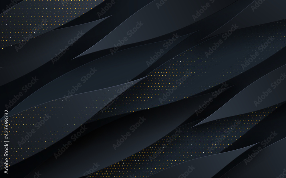 Abstract 3d background with layers of black paper. Vector geometric ...