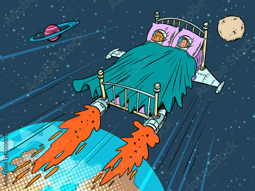 astronauts sleep in a rocket bed. Conquering other planets
