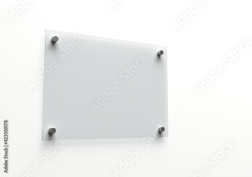 Blank glass nameplate design mockup 3d render