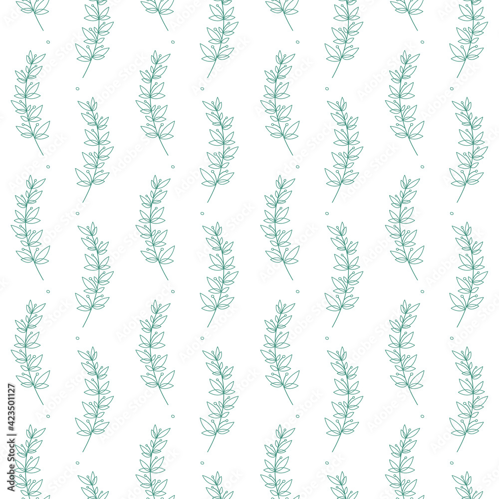 Fototapeta premium thin twigs with leaves and circles seamless pattern
