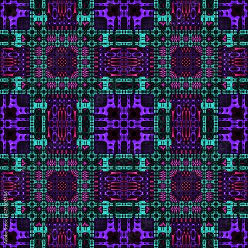 Seamless pattern of geometric shapes in a 60s retro style.
