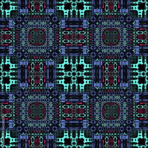 Seamless pattern of geometric shapes in a 60s retro style.