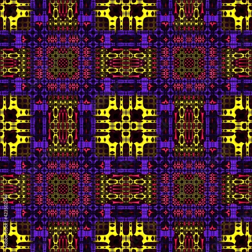 Seamless pattern of geometric shapes in a 60s retro style.