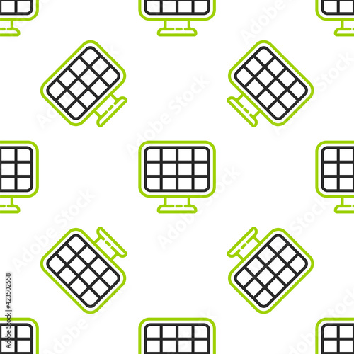 Line Solar energy panel icon isolated seamless pattern on white background. Vector Illustration