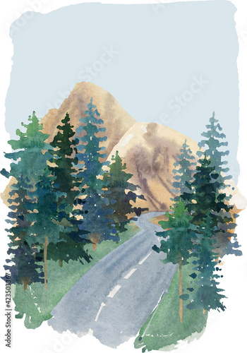 watercolor travel theme background mountain landscape clipart  traveling clip art road trip image pine tree nature landscaping sketch