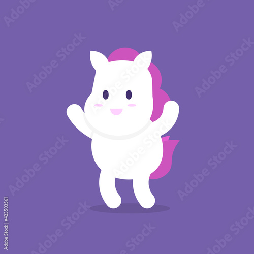 the expression of a happy and dancing pony. white horse that is funny  cute  and adorable. animal characters. flat style. vector design. can be used for stickers