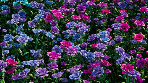 Wallpaper Mural Multicolored Flower Background. Floral Wallpaper with Pink, Purple and Blue Roses. 3D Render Torontodigital.ca