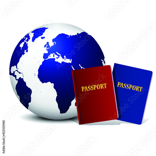 World travel. Earth and passport on white background. 3d