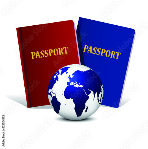 World travel. Earth and passport on white background. 3d