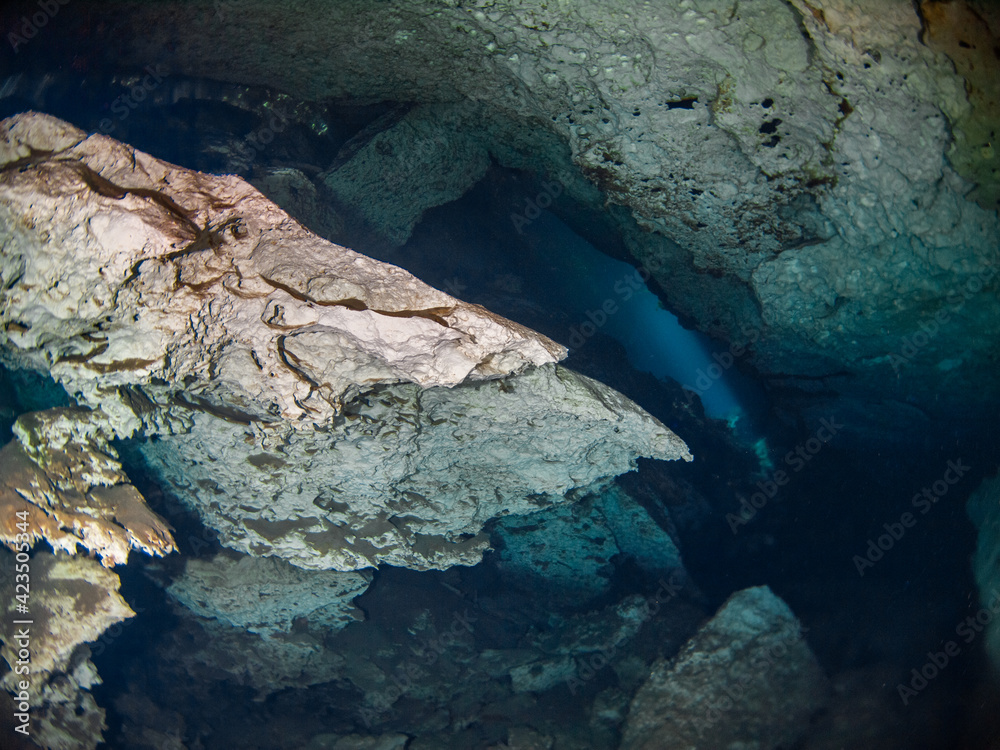 Stalactite underwater cave (Cenote Ponderosa, Playa del Carmen, Quintana Roo, Mexico)