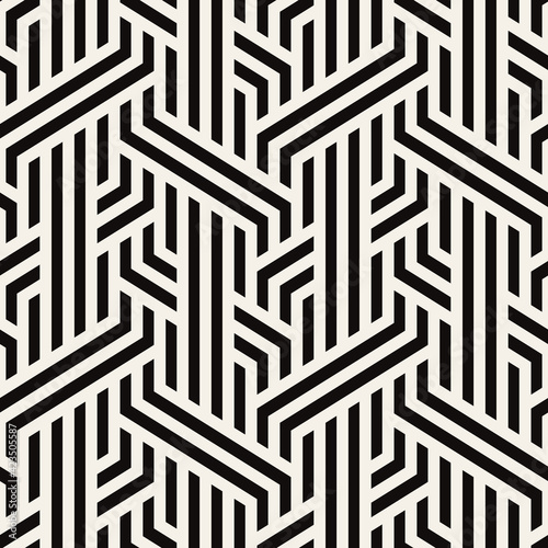 Seamless pattern with geometric waves. Endless stylish texture. Ripple monochrome background. Linear weaved grid. Bold interlaced swatch.