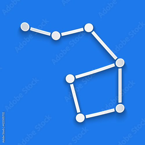 Paper cut Great Bear constellation icon isolated on blue background. Paper art style. Vector