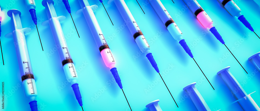 syringes with vaccination doses to protect against viruses (3d rendering) syringes with vaccination doses to protect against viruses (3d rendering)