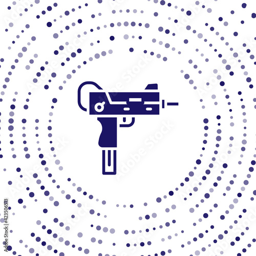 Blue UZI submachine gun icon isolated on white background. Automatic weapon. Abstract circle random dots. Vector