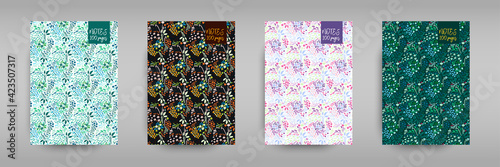 A set of covers for notebooks with small flowers and summer meadows. Cute layout for the women s and children s cover book, notebooks, brochures, school diary templates. Seamless pattern and mask used