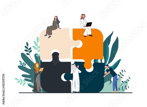 A puzzel showing team work unity, Arab team united, Saudi Arabian team working together