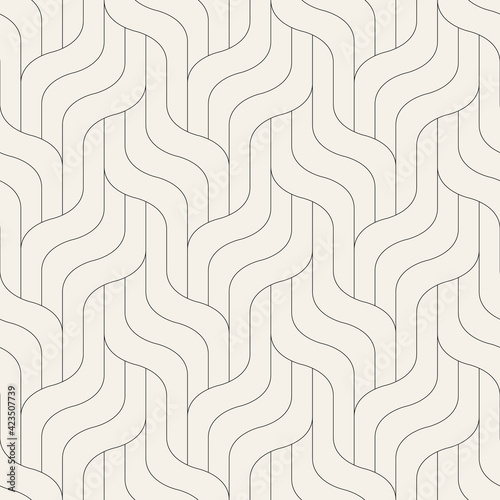 Wallpaper Mural Seamless pattern with geometric waves. Endless stylish texture. Ripple bold monochrome background. Linear weaved grid. Thin interlaced swatch. Torontodigital.ca