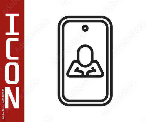 Black line Online psychological counseling distance icon isolated on white background. Psychotherapy, psychological help, psychiatrist online consulting. Vector