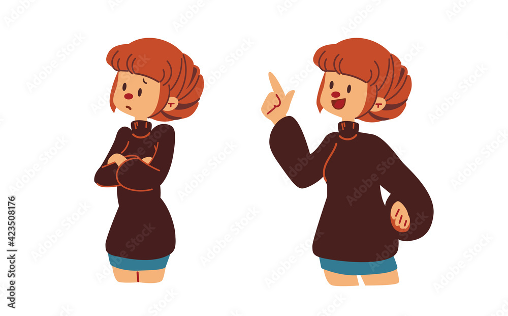 A thinking woman and get good idea flat vector illustration. A portrait of woman make an decision by touching her chin or her head. A woman thinking and solve the problem. A thinking woman and get good idea flat vector illustration. A portrait of woman make an decision by touching her chin or her head. A woman thinking and solve the problem.
