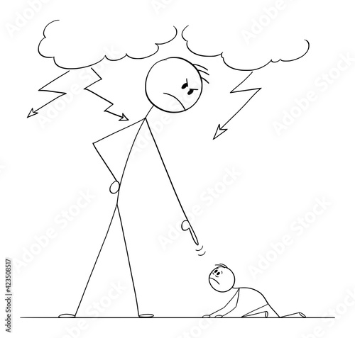 Man Oppressing Another Man Using His Power, Vector Cartoon Stick Figure Illustration