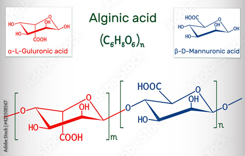 Alginic acid, align, alginate molecule. It is polysaccharide, food additive E401. Structural chemical formula