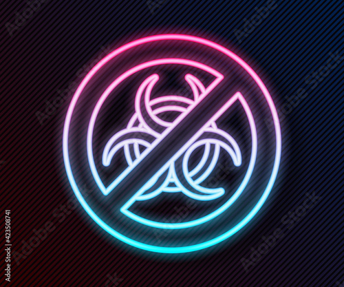 Glowing neon line Stop GMO icon isolated on black background. Genetically modified organism acronym. Dna food modification. Vector