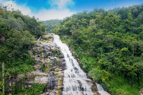 Aerial view of a beautiful of waterfall in the jungle background