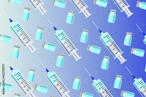 Vaccine antiviral. Medicine bottle and syringe. vials and syringe for the injection vaccine. for Web Banner Design, Banner background. Covid19 coronavirus vaccine concept.
