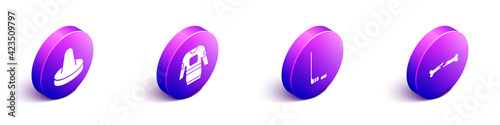 Set Isometric Mallet for playing air hockey, Hockey jersey, Ice hockey stick and puck and Human broken bone icon. Vector