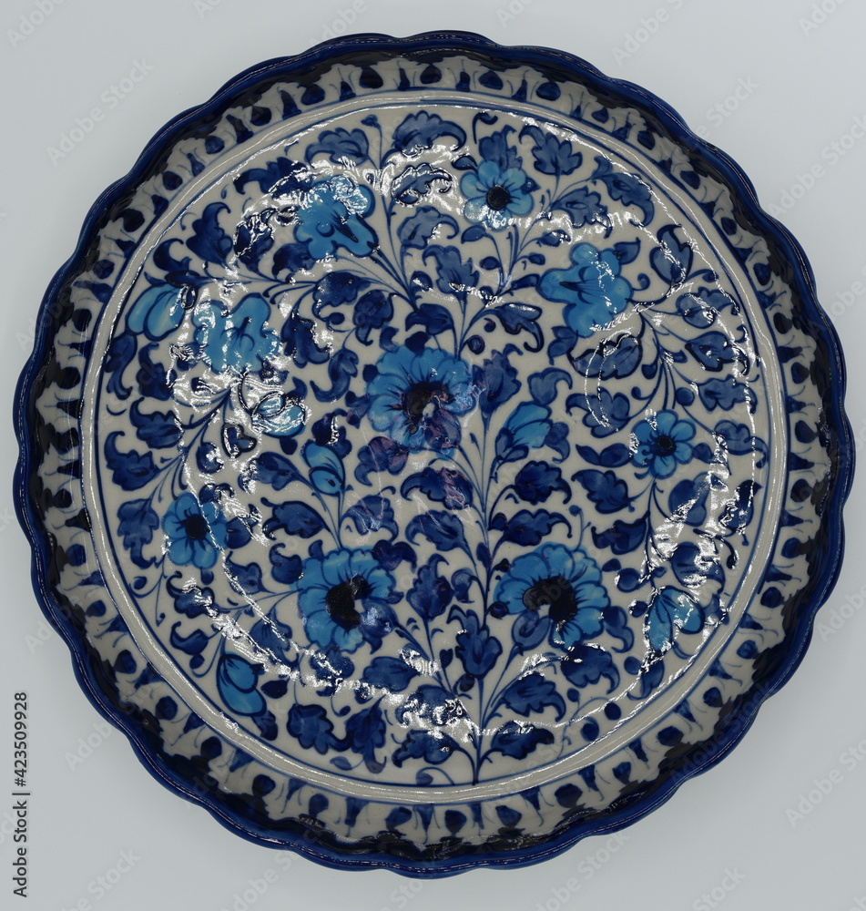 Beautiful Blue Color Kitchen Crockery Dish for Meal Fruits Artistic Design Handmade Pakistan Asia